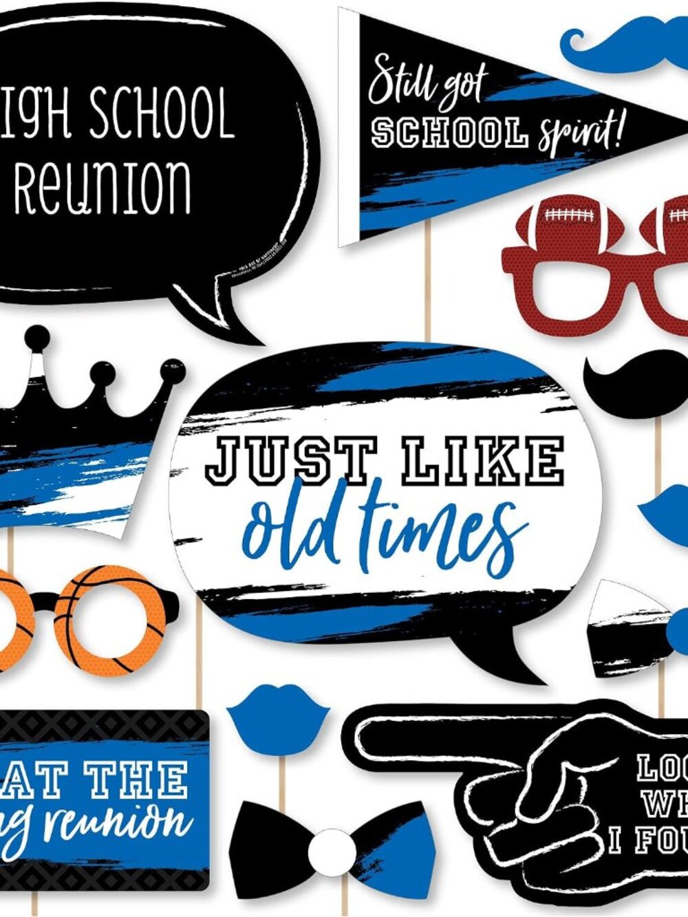 Class Reunion - Blue Photo Booth Prop Kit, DIY Cardstock Props - 20pc
